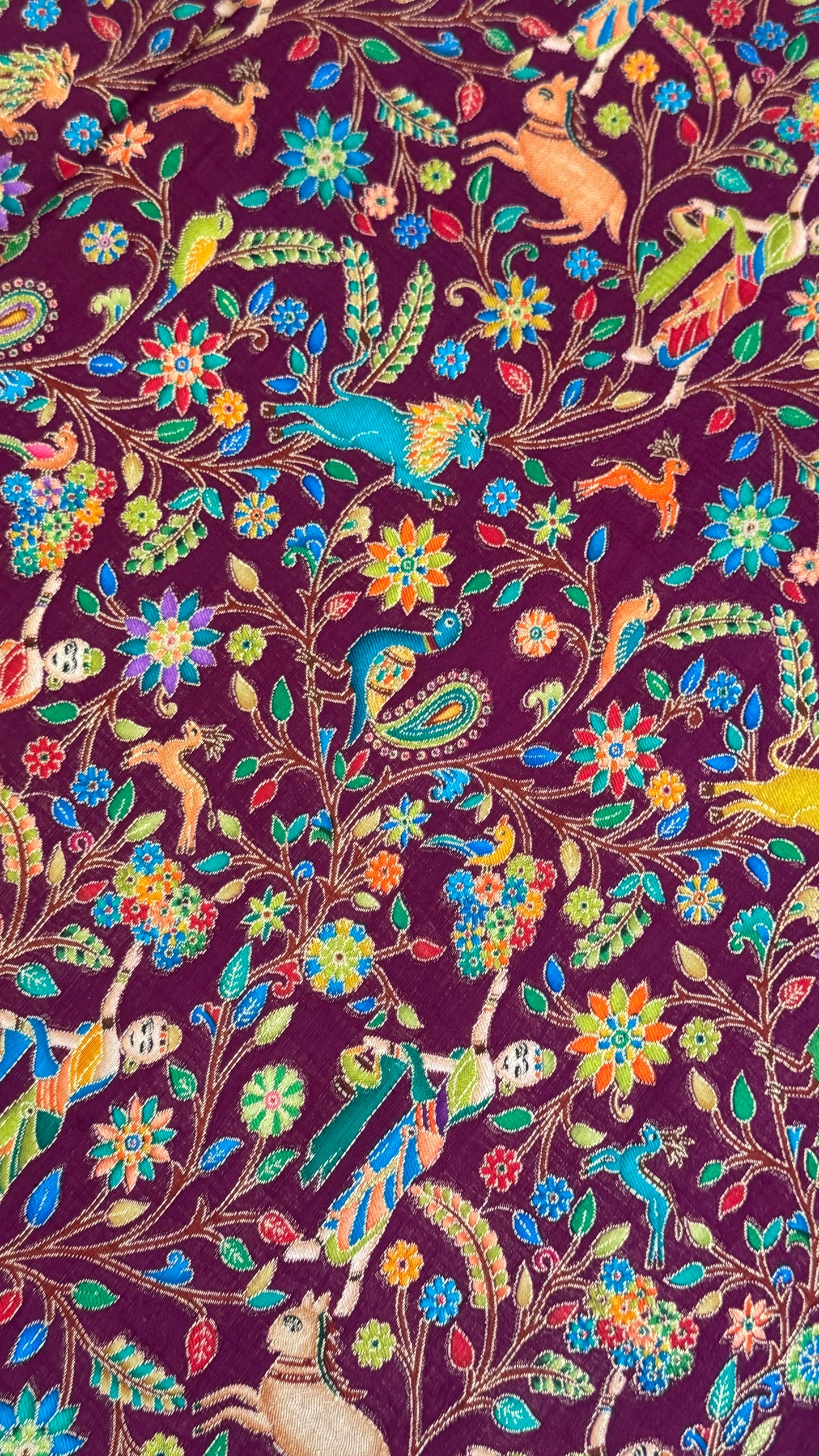 A Kashmiri Pashmina Banarasi Handwoven Storytelling Sarees - Wine & Teal