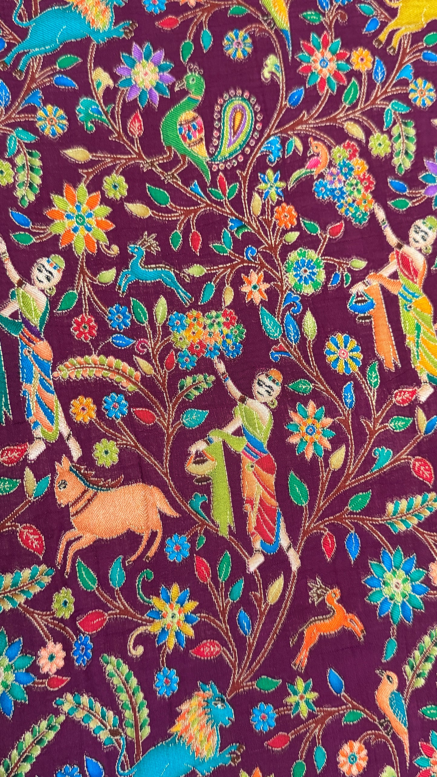 A Kashmiri Pashmina Banarasi Handwoven Storytelling Sarees - Wine & Teal