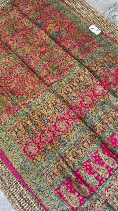 A Kashmiri Pashmina Banarasi Handwoven Floral Saree - Pink