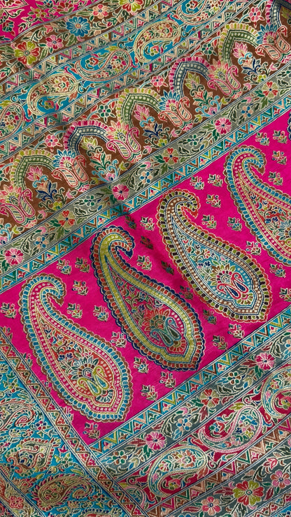 A Kashmiri Pashmina Banarasi Handwoven Floral Saree - Pink