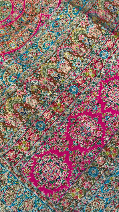 A Kashmiri Pashmina Banarasi Handwoven Floral Saree - Pink