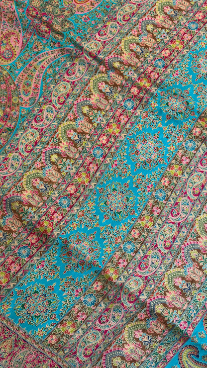 A Kashmiri Pashmina Banarasi Handwoven Floral Saree - Blue