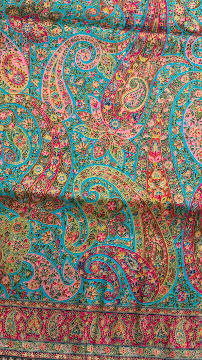 A Kashmiri Pashmina Banarasi Handwoven Floral Saree - Blue