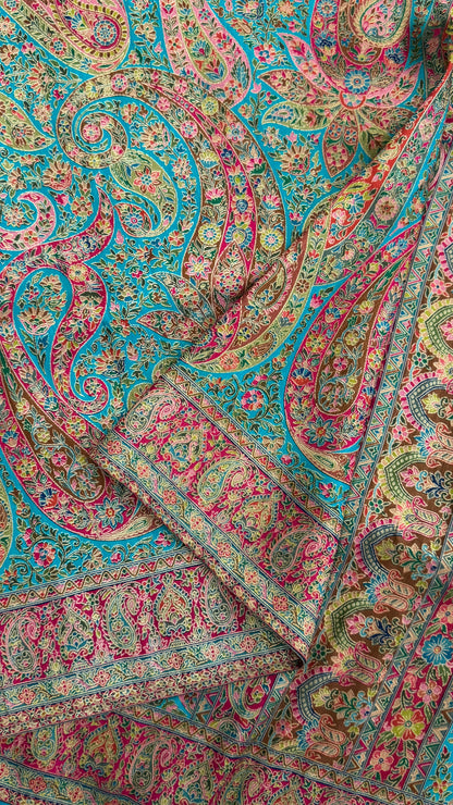 A Kashmiri Pashmina Banarasi Handwoven Floral Saree - Blue