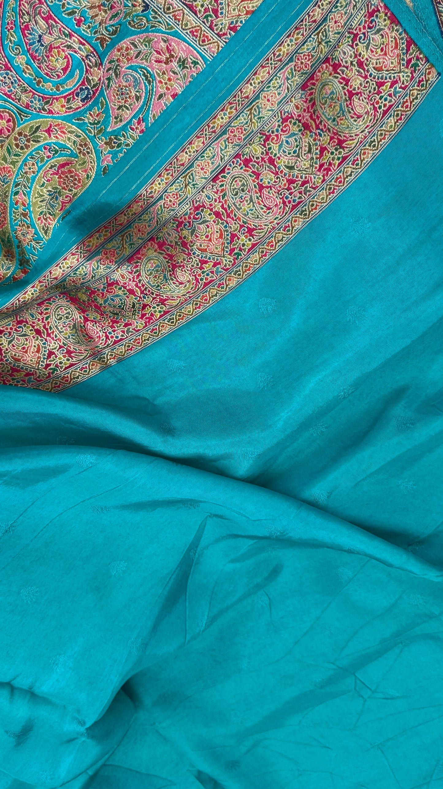 A Kashmiri Pashmina Banarasi Handwoven Floral Saree - Blue