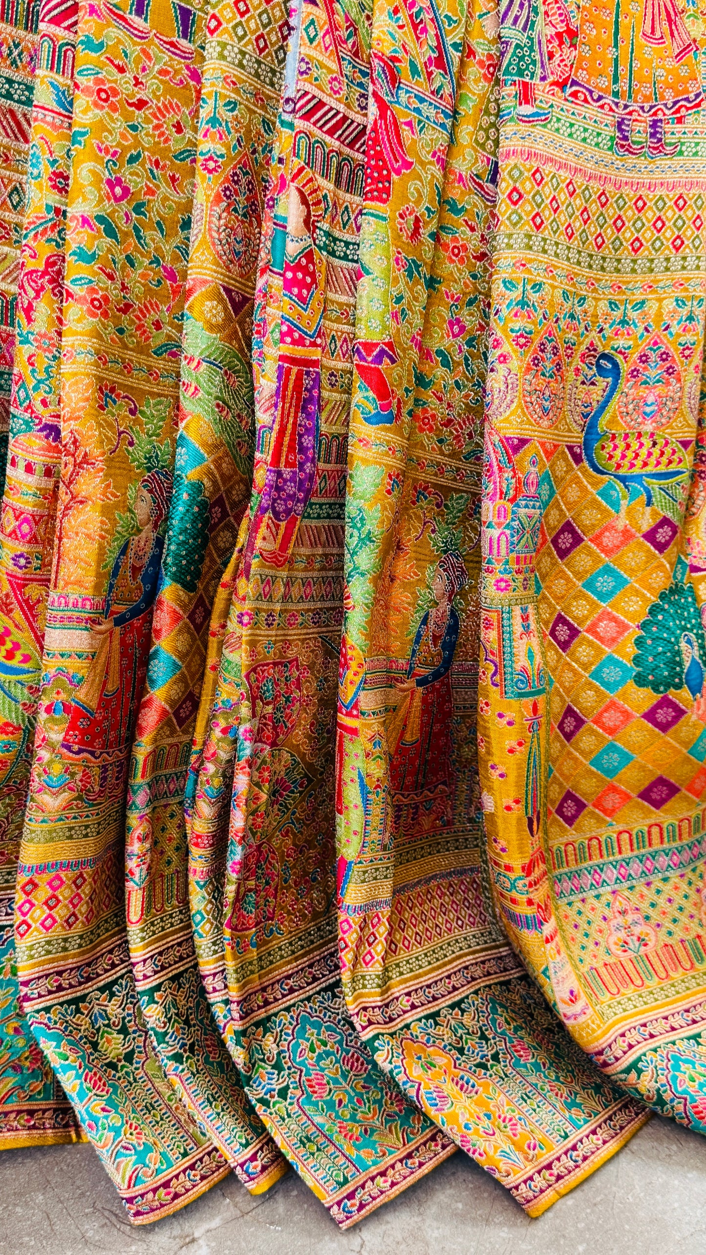 A Kashmiri Pashmina Banarasi Handwoven Storytelling Sarees - Yellow