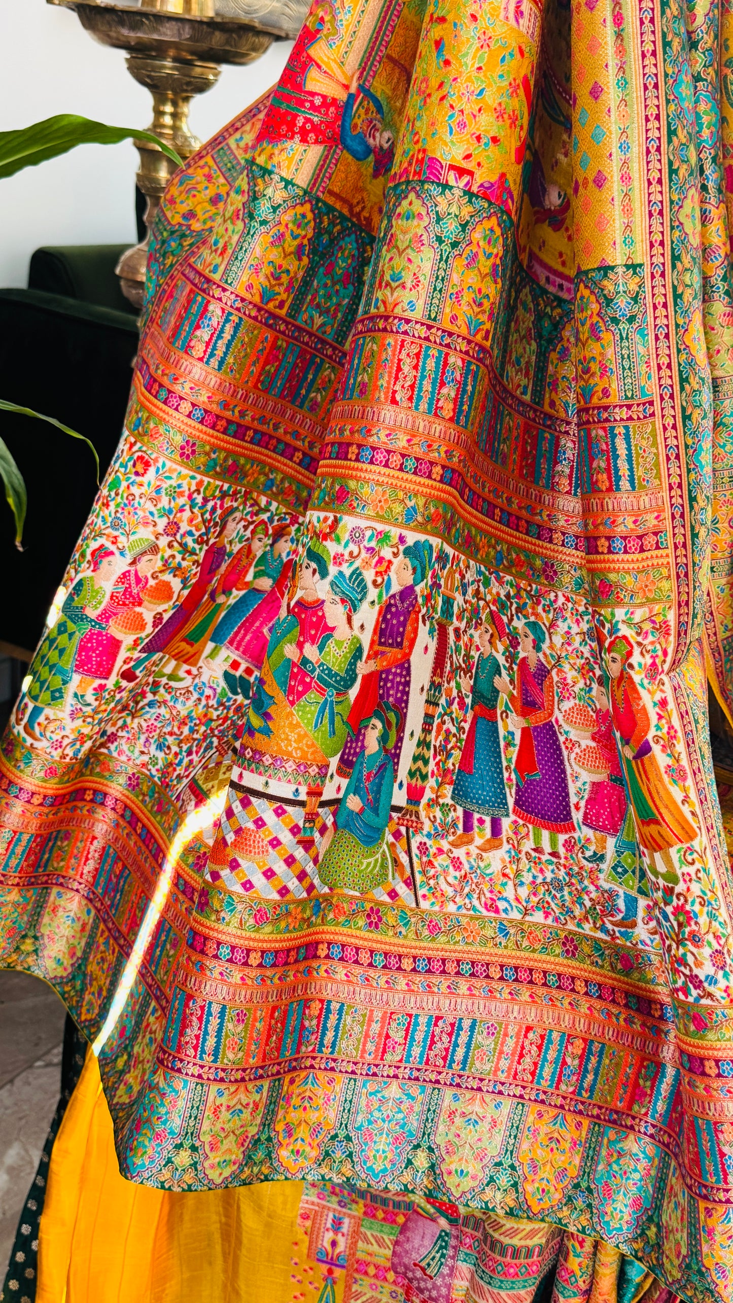 A Kashmiri Pashmina Banarasi Handwoven Storytelling Sarees - Yellow