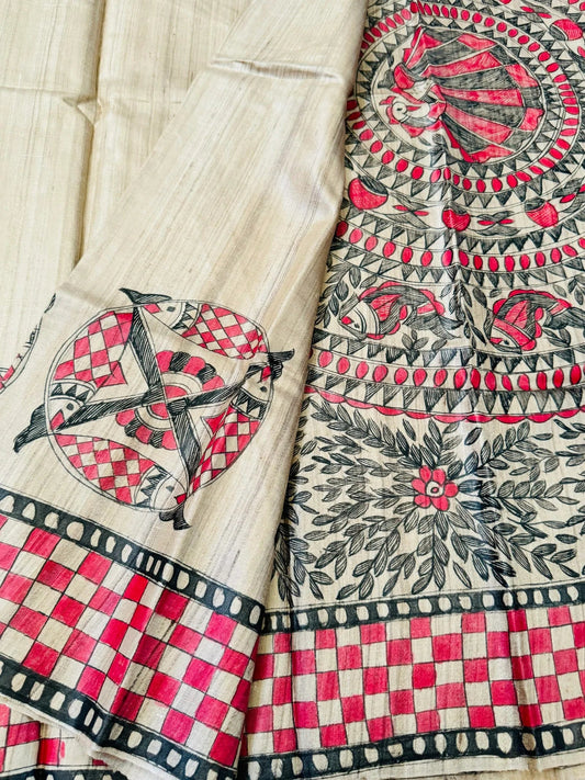 PURE TUSSAR SILK – HANPAINTED MADHUBHANI PRINT