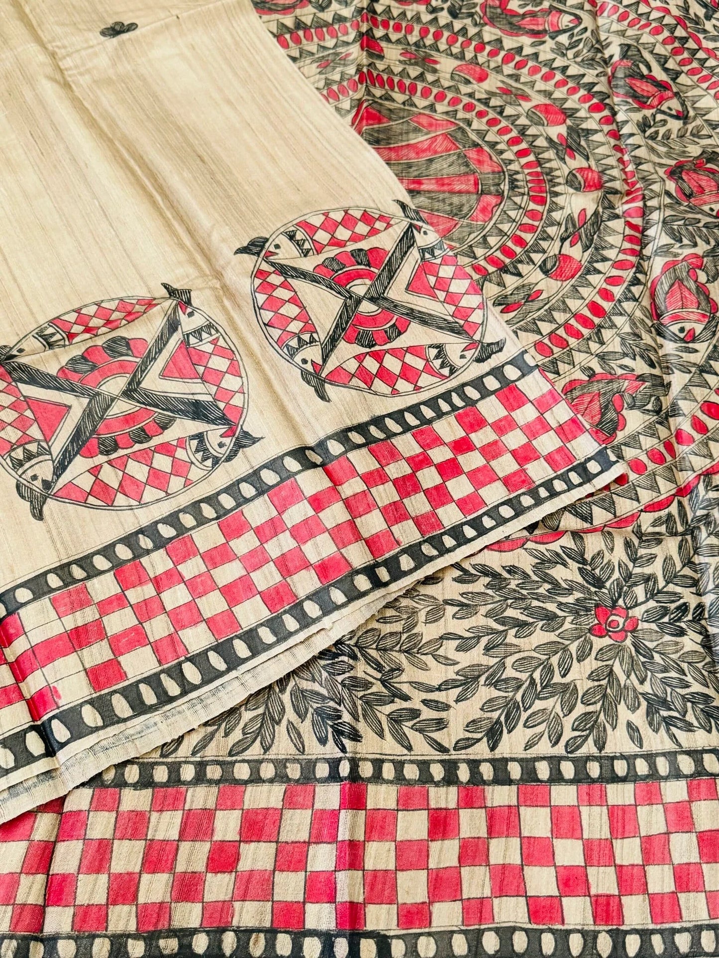 PURE TUSSAR SILK – HANPAINTED MADHUBHANI PRINT