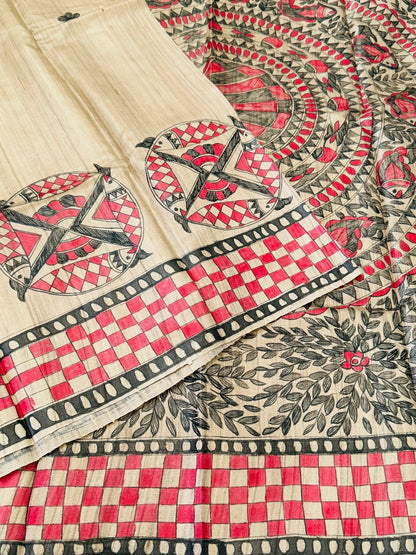 PURE TUSSAR SILK – HANPAINTED MADHUBHANI PRINT
