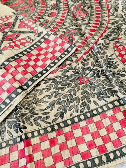 PURE TUSSAR SILK – HANPAINTED MADHUBHANI PRINT