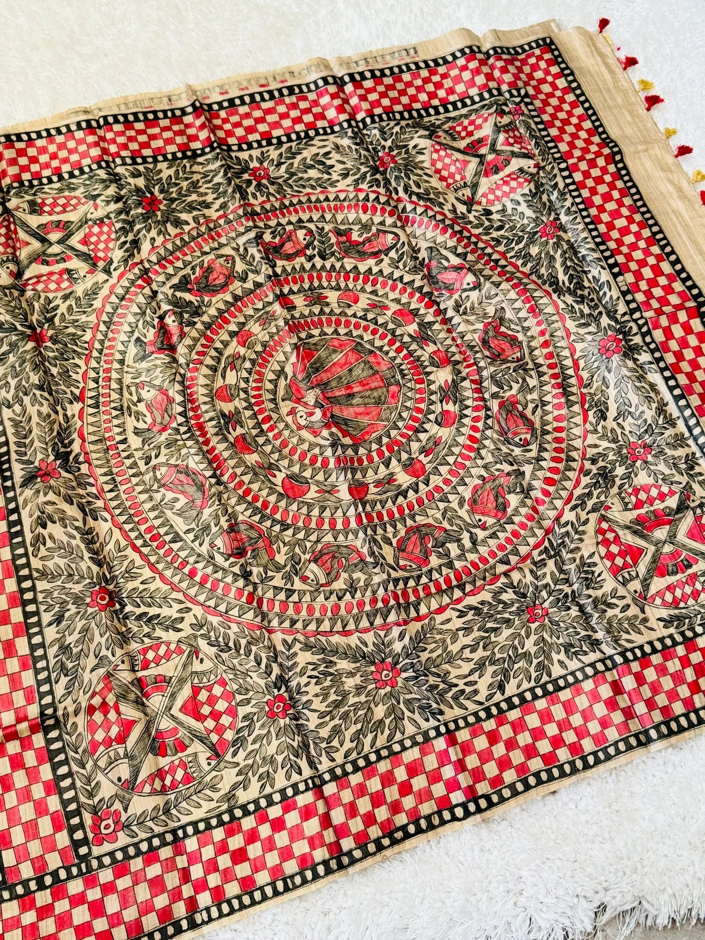 PURE TUSSAR SILK – HANPAINTED MADHUBHANI PRINT