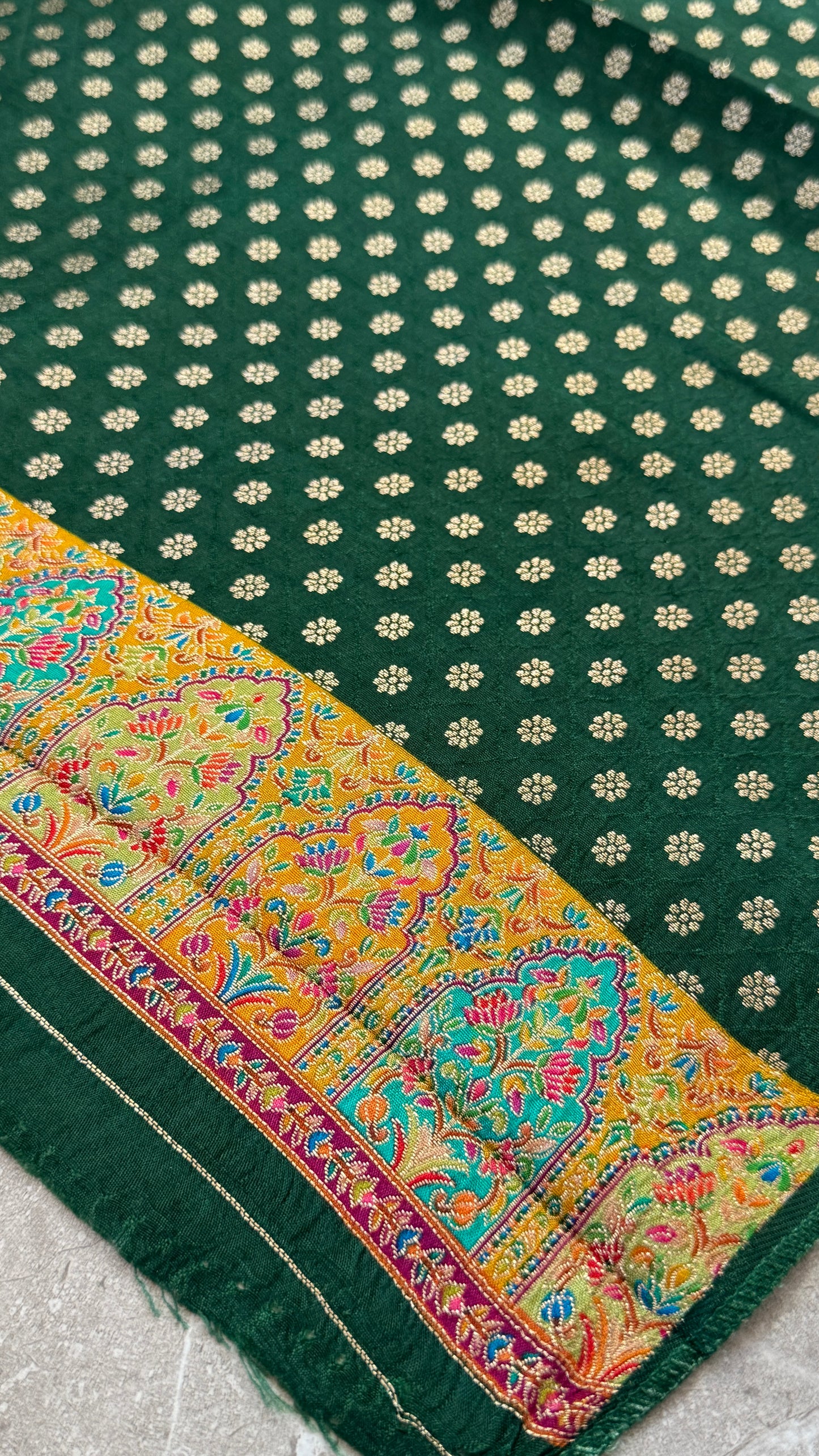 A Kashmiri Pashmina Banarasi Handwoven Storytelling Sarees - Yellow