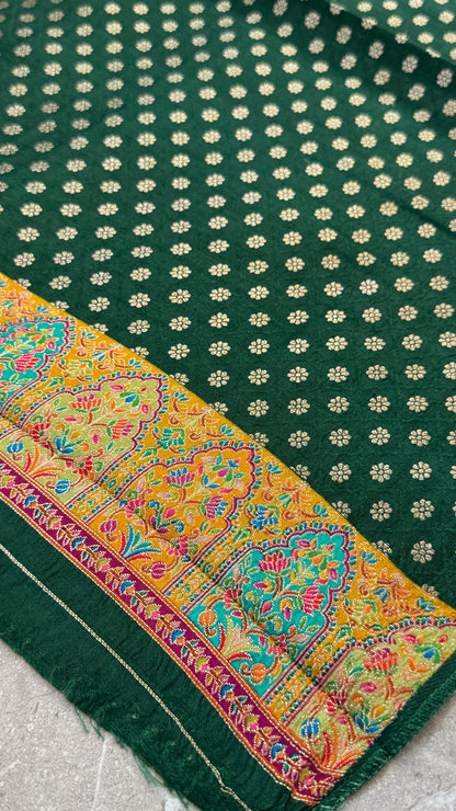 A Kashmiri Pashmina Banarasi Handwoven Storytelling Sarees - Yellow