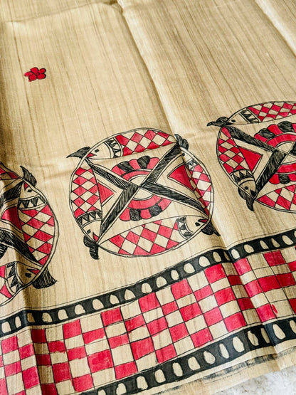 PURE TUSSAR SILK – HANPAINTED MADHUBHANI PRINT