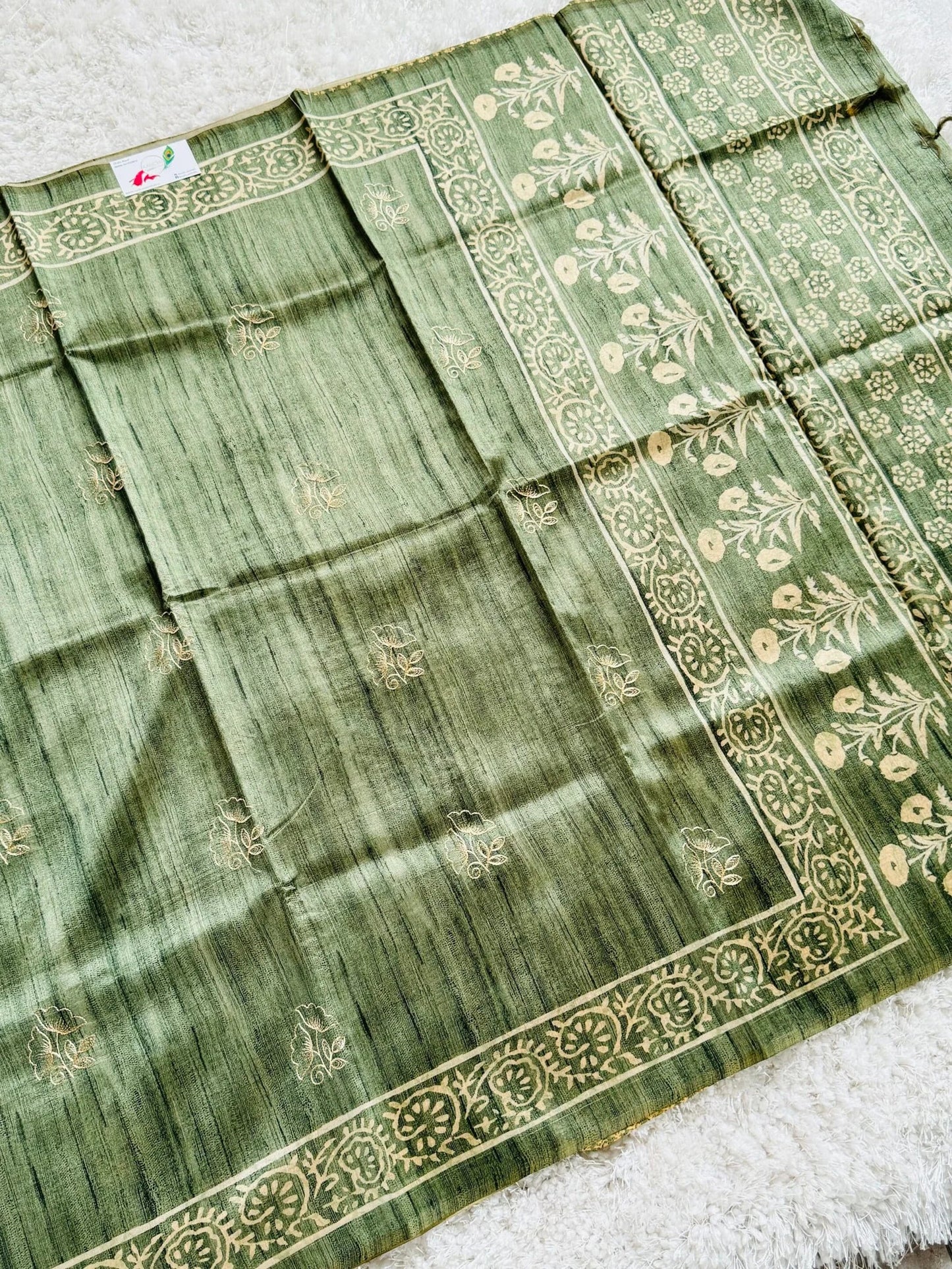 Jute soft raw printed silk saree