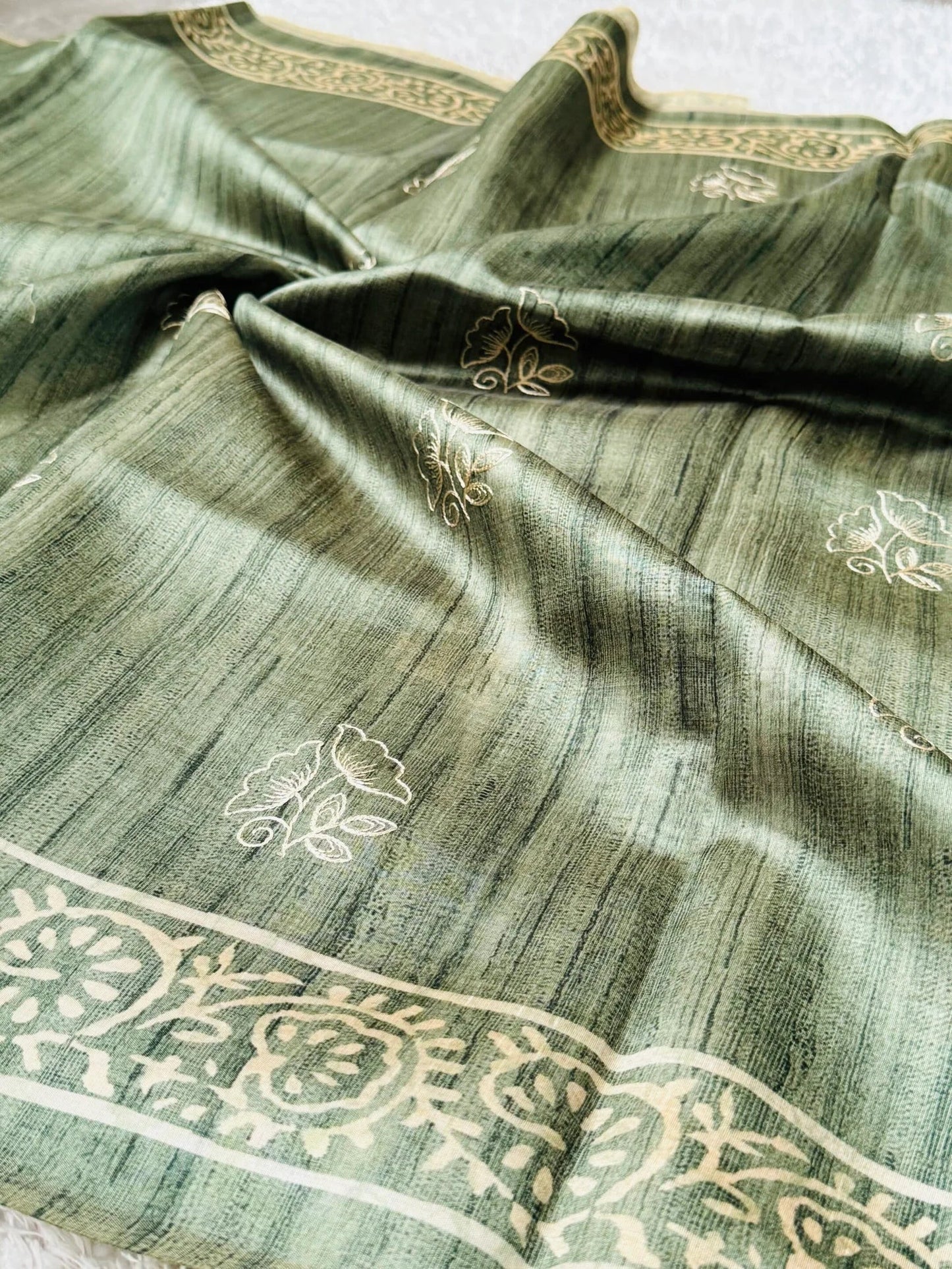 Jute soft raw printed silk saree