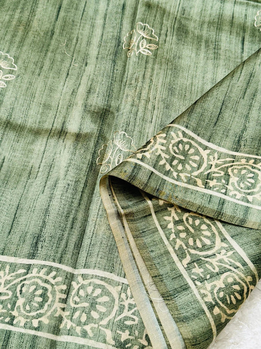 Jute soft raw printed silk saree