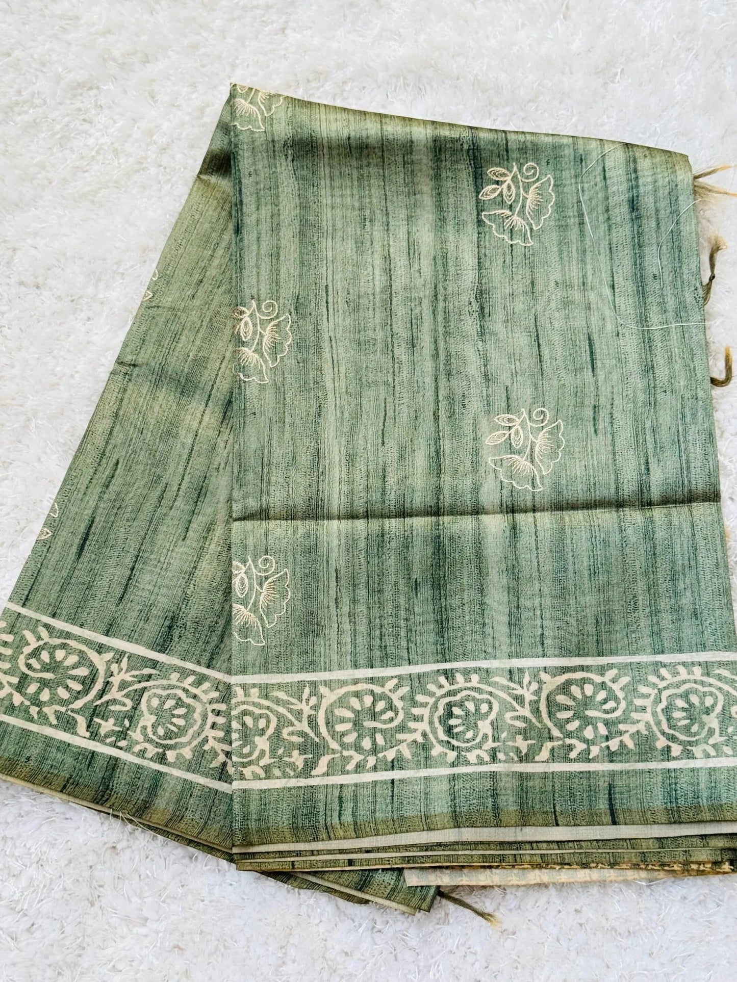 Jute soft raw printed silk saree
