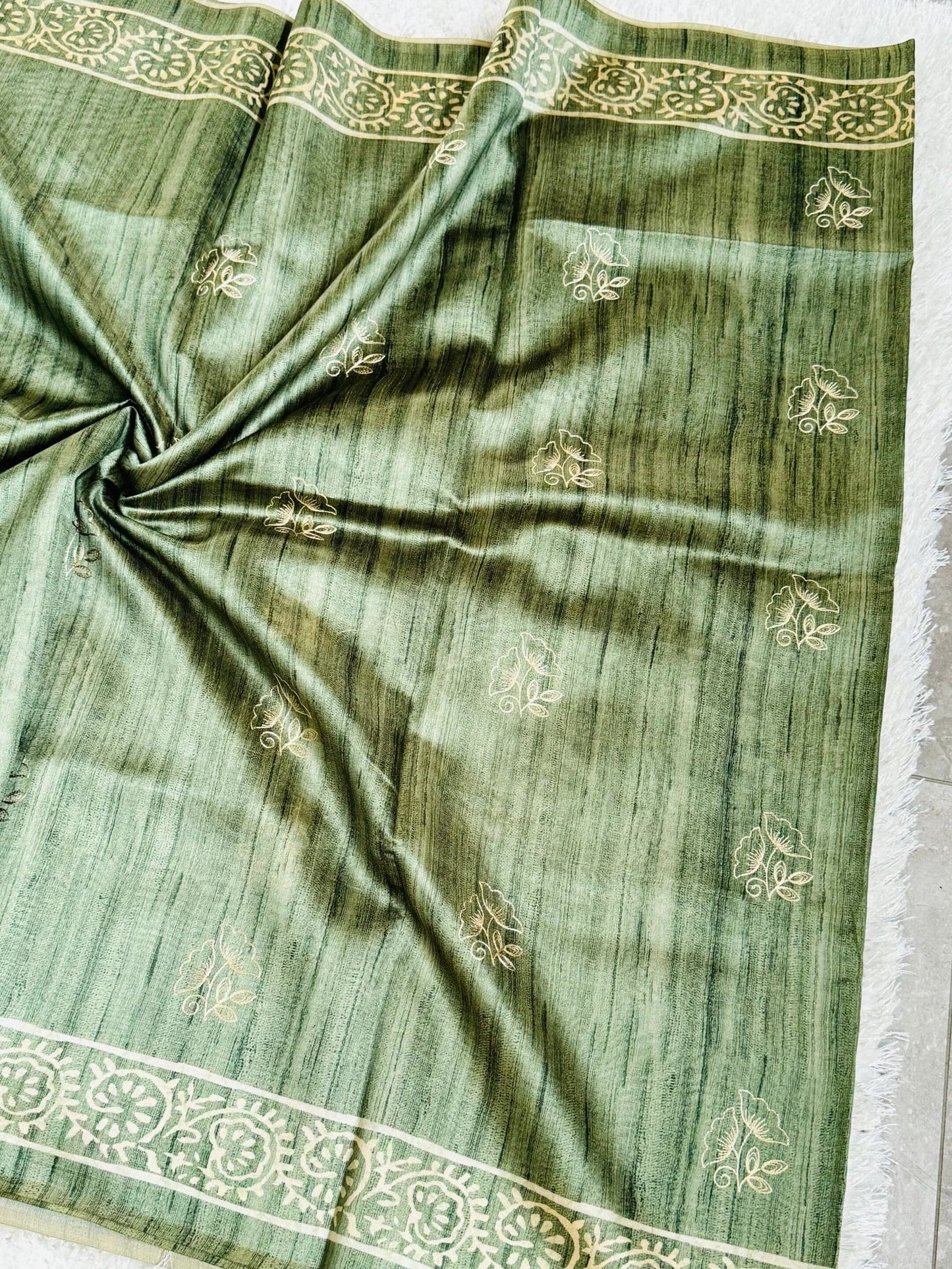 Jute soft raw printed silk saree