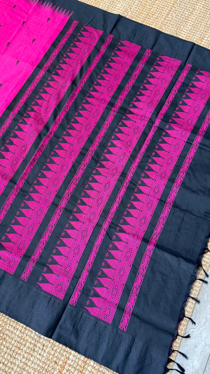 Purely Hand-Woven - Majenta Pink Cotton Silk Saree with Black Border