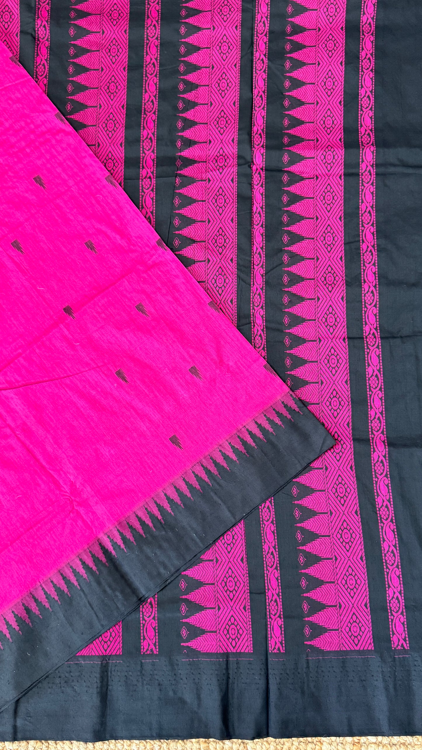 Purely Hand-Woven - Majenta Pink Cotton Silk Saree with Black Border