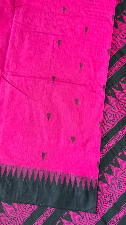 Purely Hand-Woven - Majenta Pink Cotton Silk Saree with Black Border