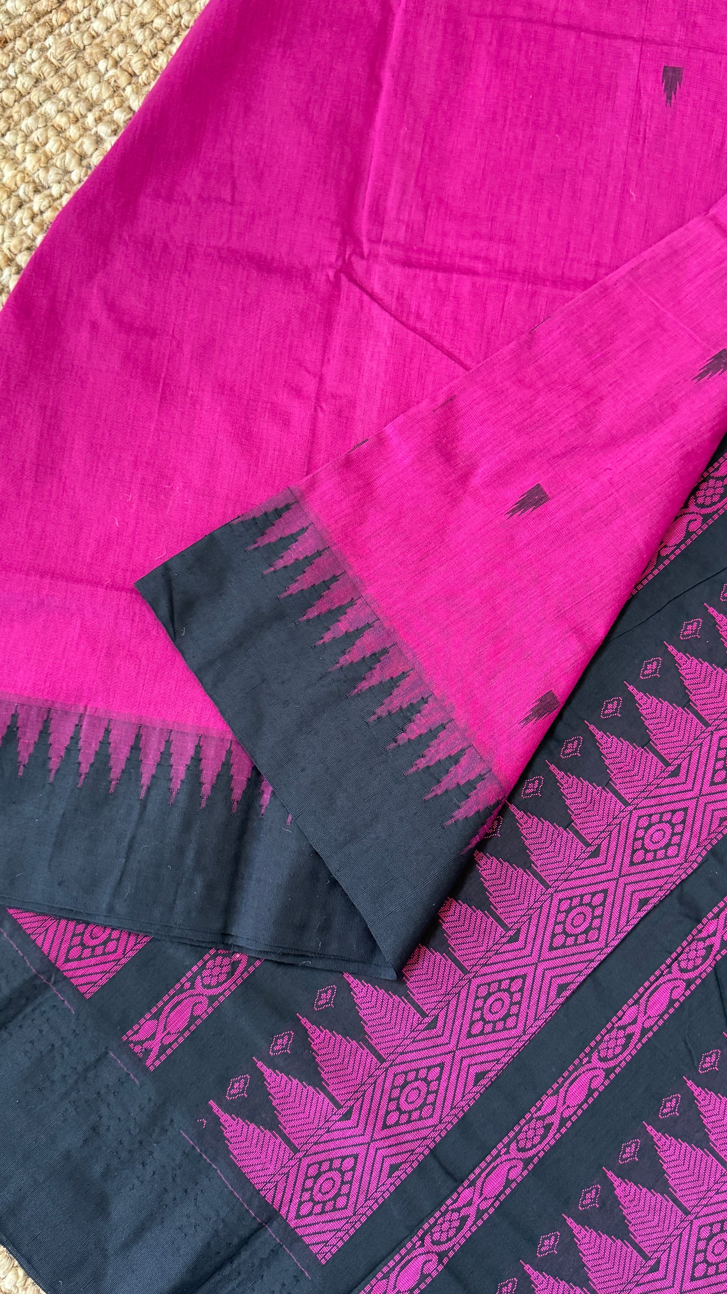 Purely Hand-Woven - Majenta Pink Cotton Silk Saree with Black Border
