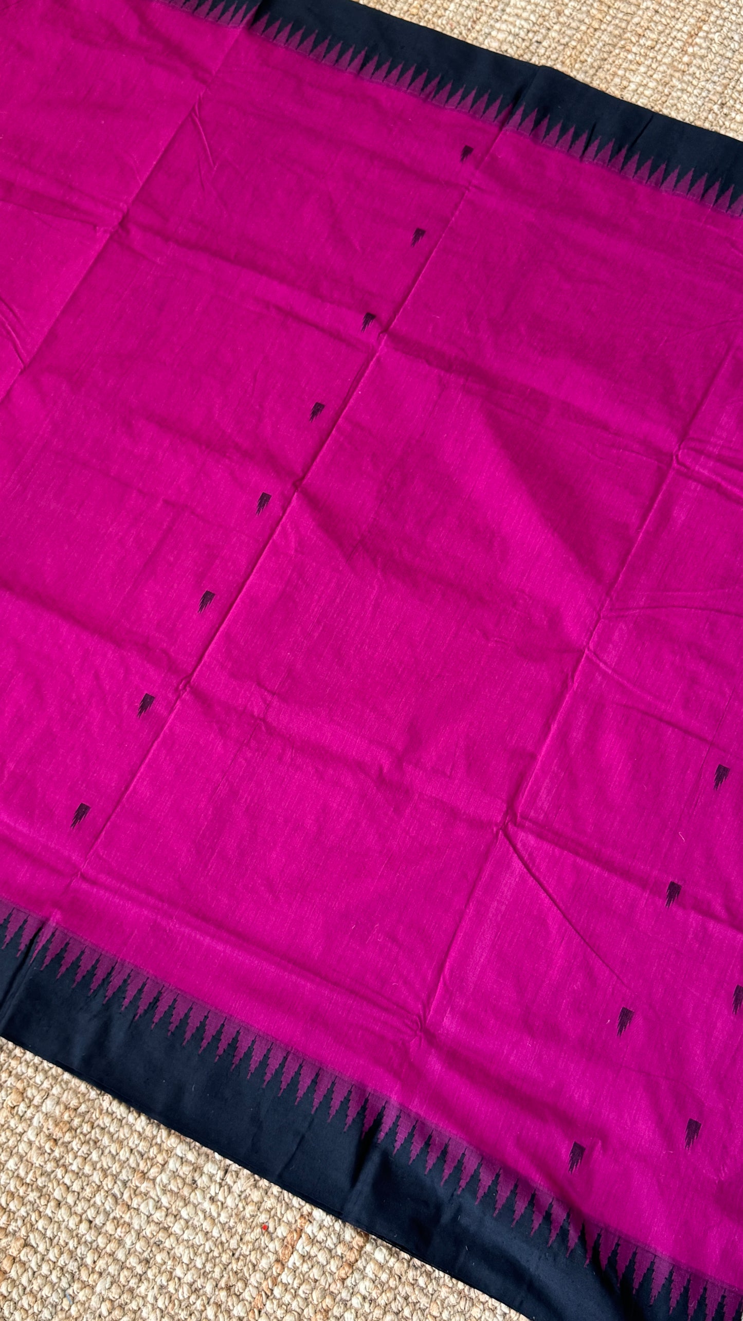 Purely Hand-Woven - Majenta Pink Cotton Silk Saree with Black Border