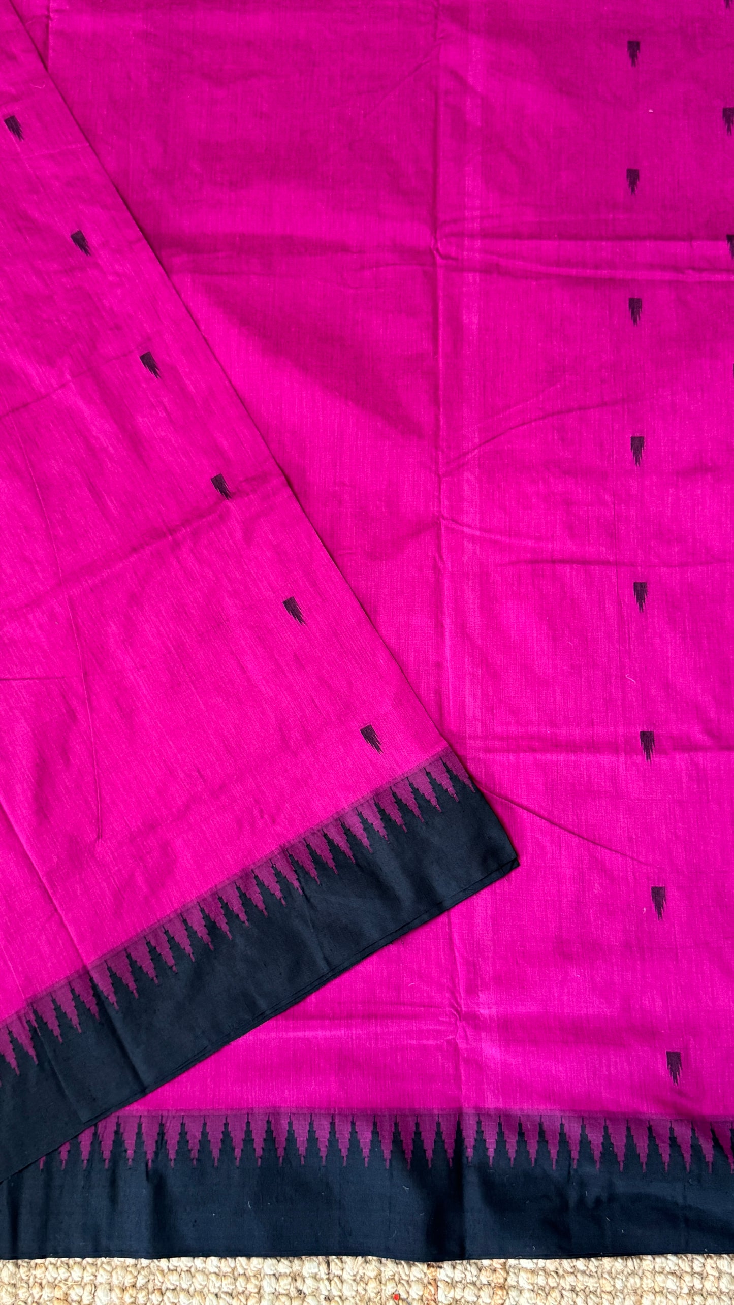 Purely Hand-Woven - Majenta Pink Cotton Silk Saree with Black Border