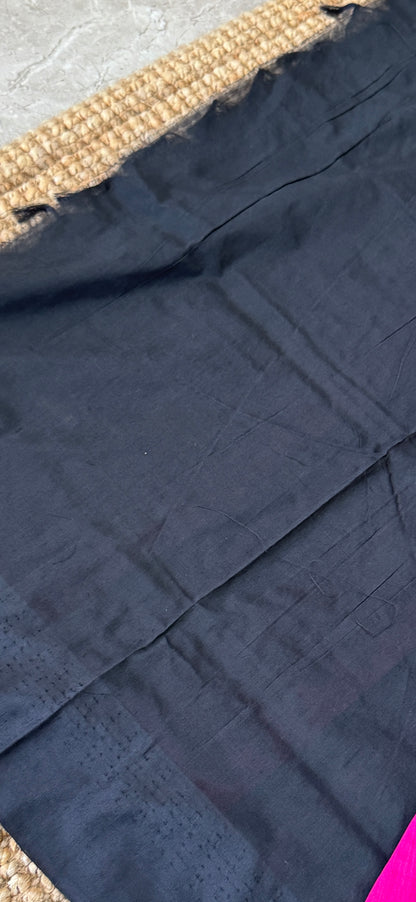 Purely Hand-Woven - Majenta Pink Cotton Silk Saree with Black Border