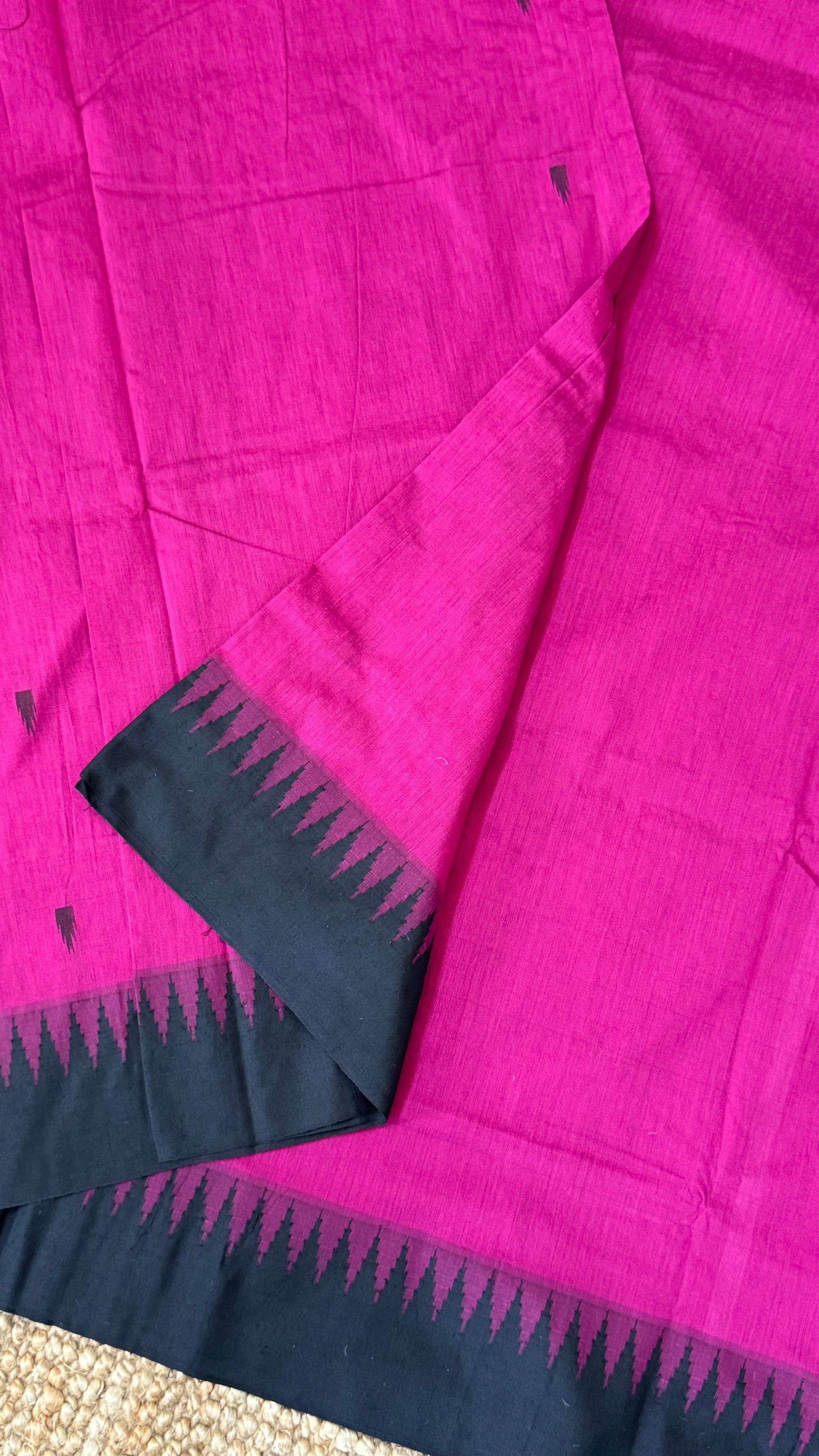 Purely Hand-Woven - Majenta Pink Cotton Silk Saree with Black Border