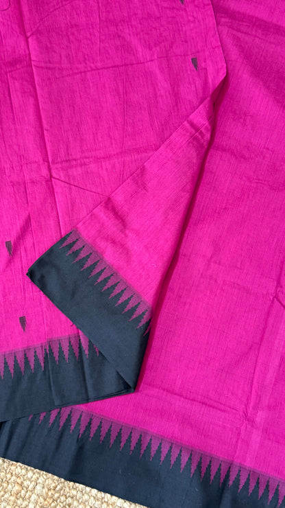 Purely Hand-Woven - Majenta Pink Cotton Silk Saree with Black Border