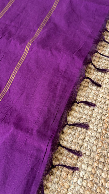 Purely Hand-Woven - Grey Cotton Silk Saree with Purple Border
