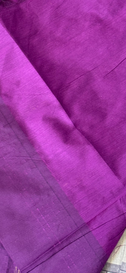 Purely Hand-Woven - Grey Cotton Silk Saree with Purple Border