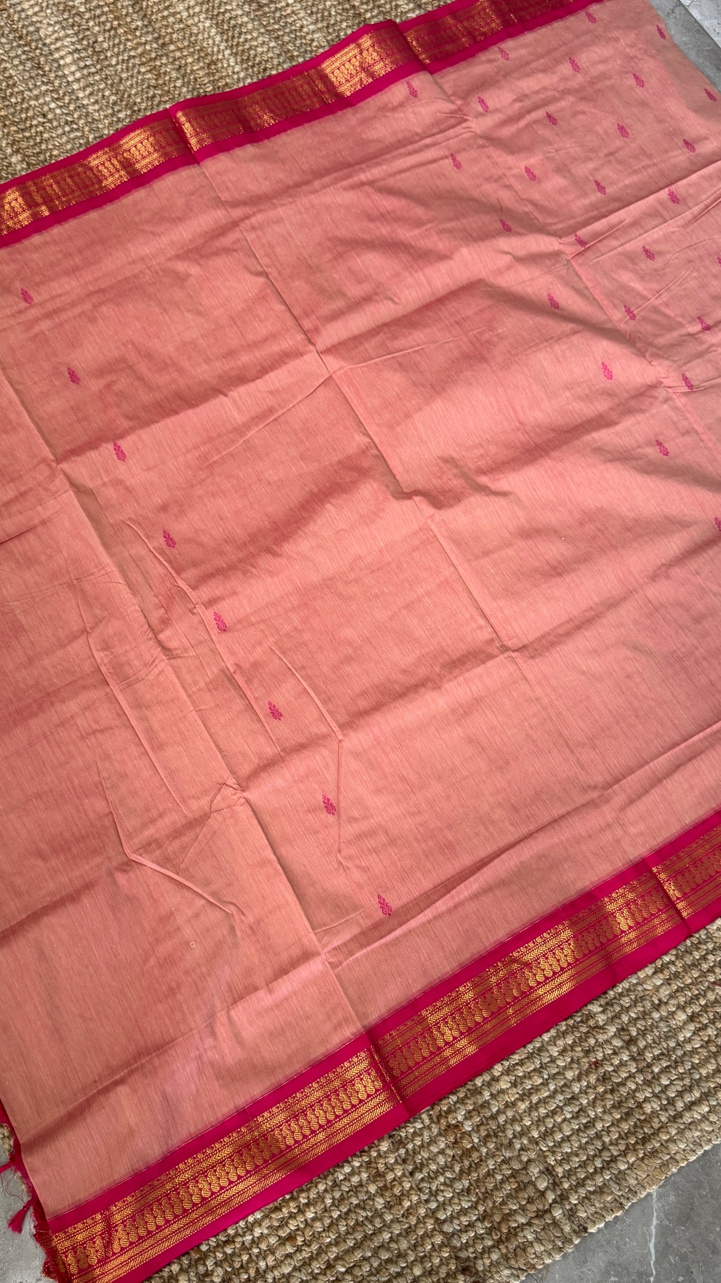 Purely Hand-Woven - Baby Pink Cotton Silk Saree with Dark Pink Border
