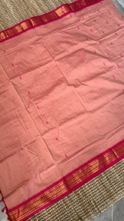 Purely Hand-Woven - Baby Pink Cotton Silk Saree with Dark Pink Border