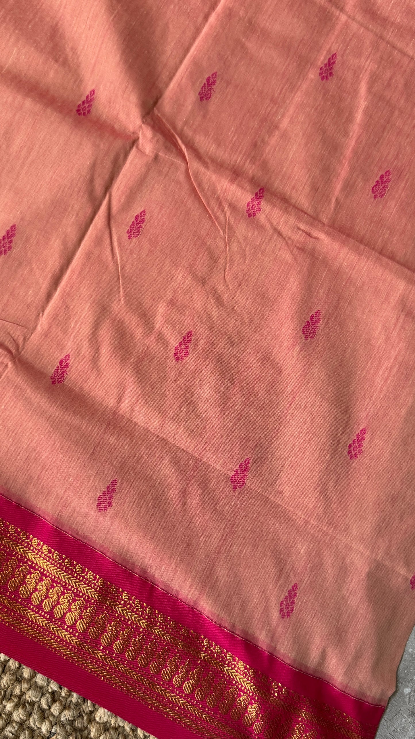 Purely Hand-Woven - Baby Pink Cotton Silk Saree with Dark Pink Border