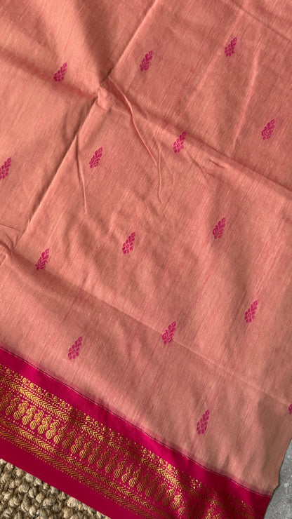 Purely Hand-Woven - Baby Pink Cotton Silk Saree with Dark Pink Border