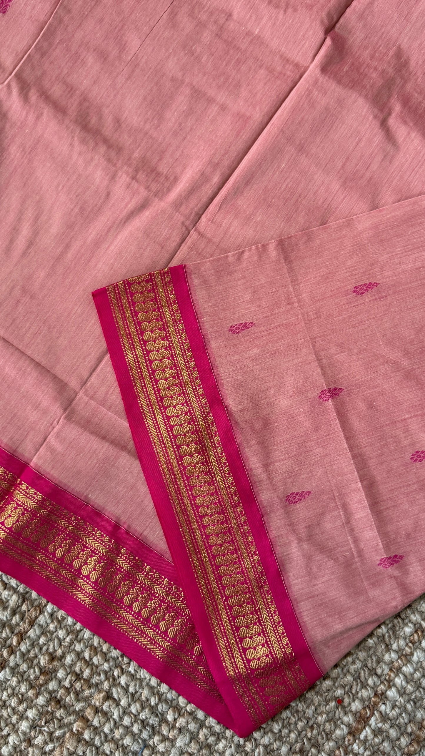 Purely Hand-Woven - Baby Pink Cotton Silk Saree with Dark Pink Border