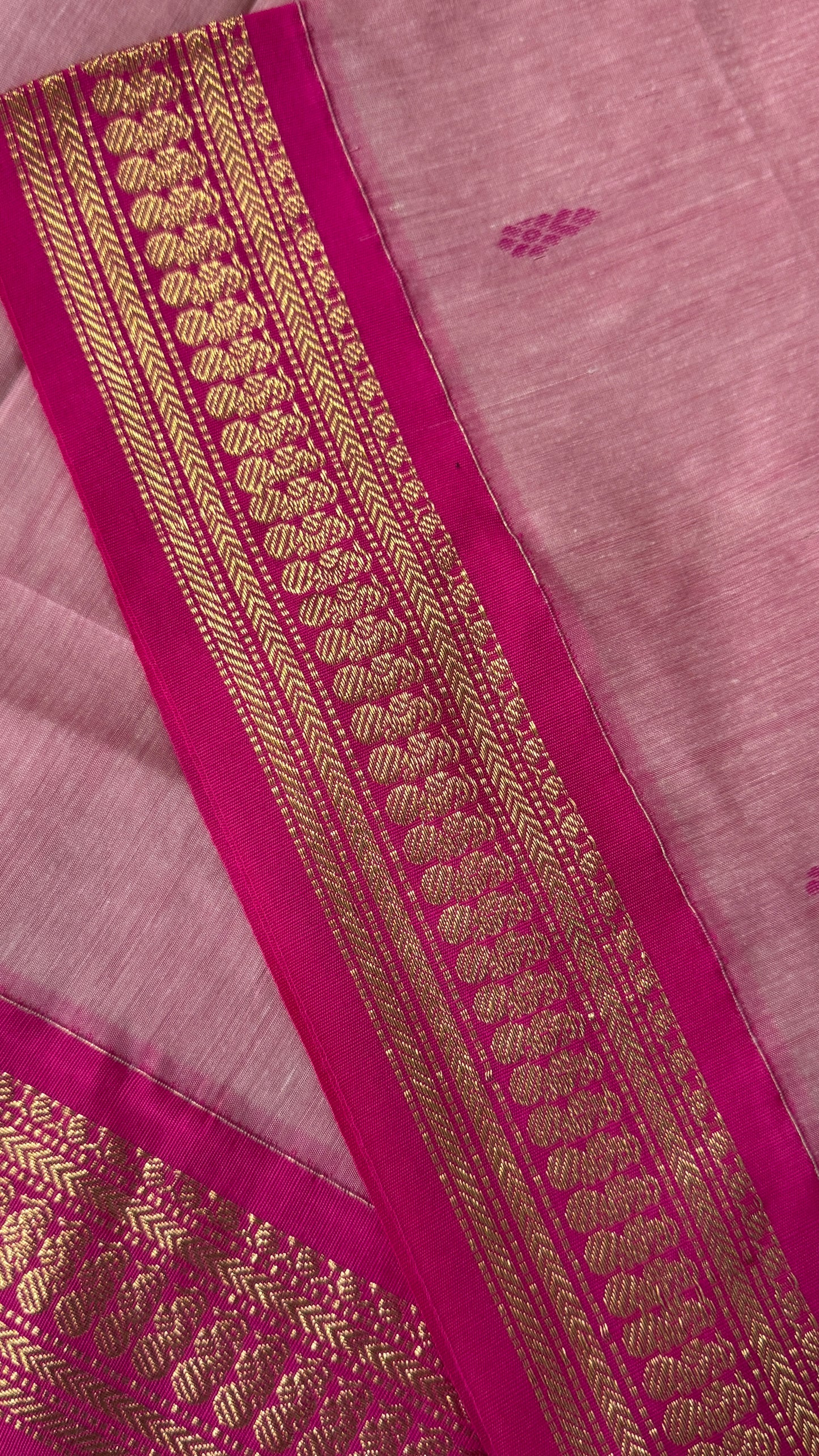 Purely Hand-Woven - Baby Pink Cotton Silk Saree with Dark Pink Border