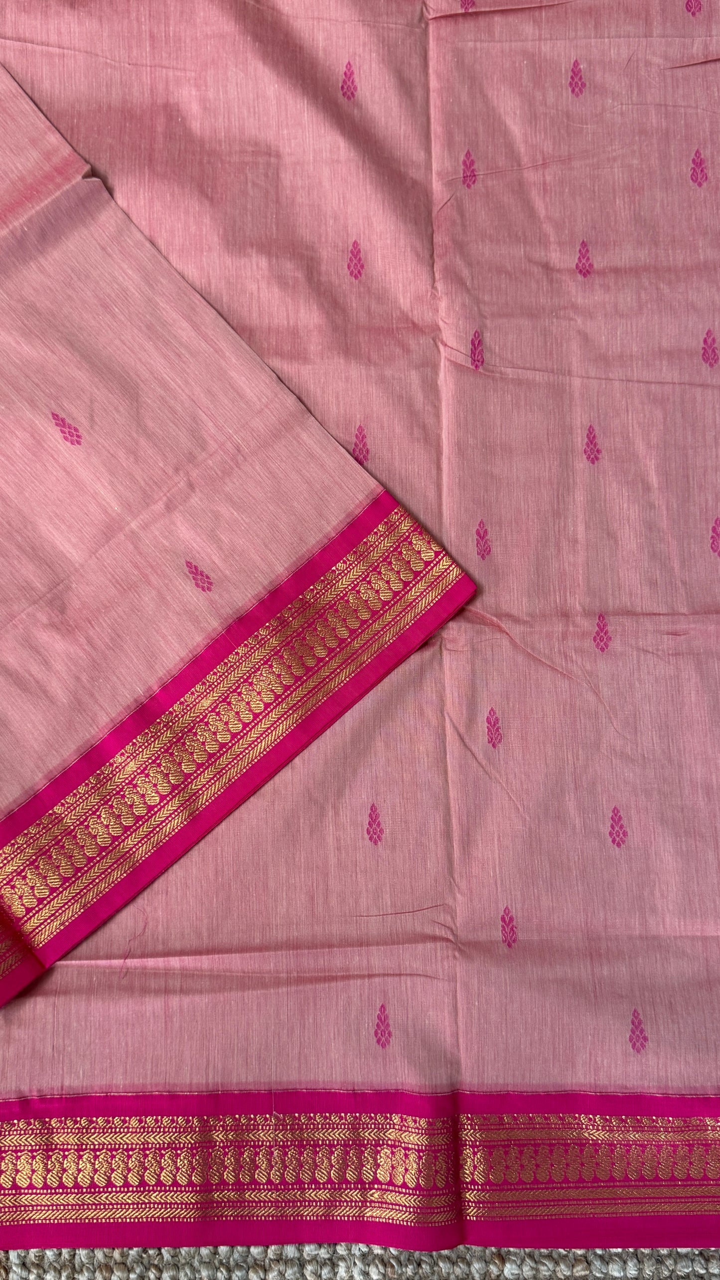 Purely Hand-Woven - Baby Pink Cotton Silk Saree with Dark Pink Border