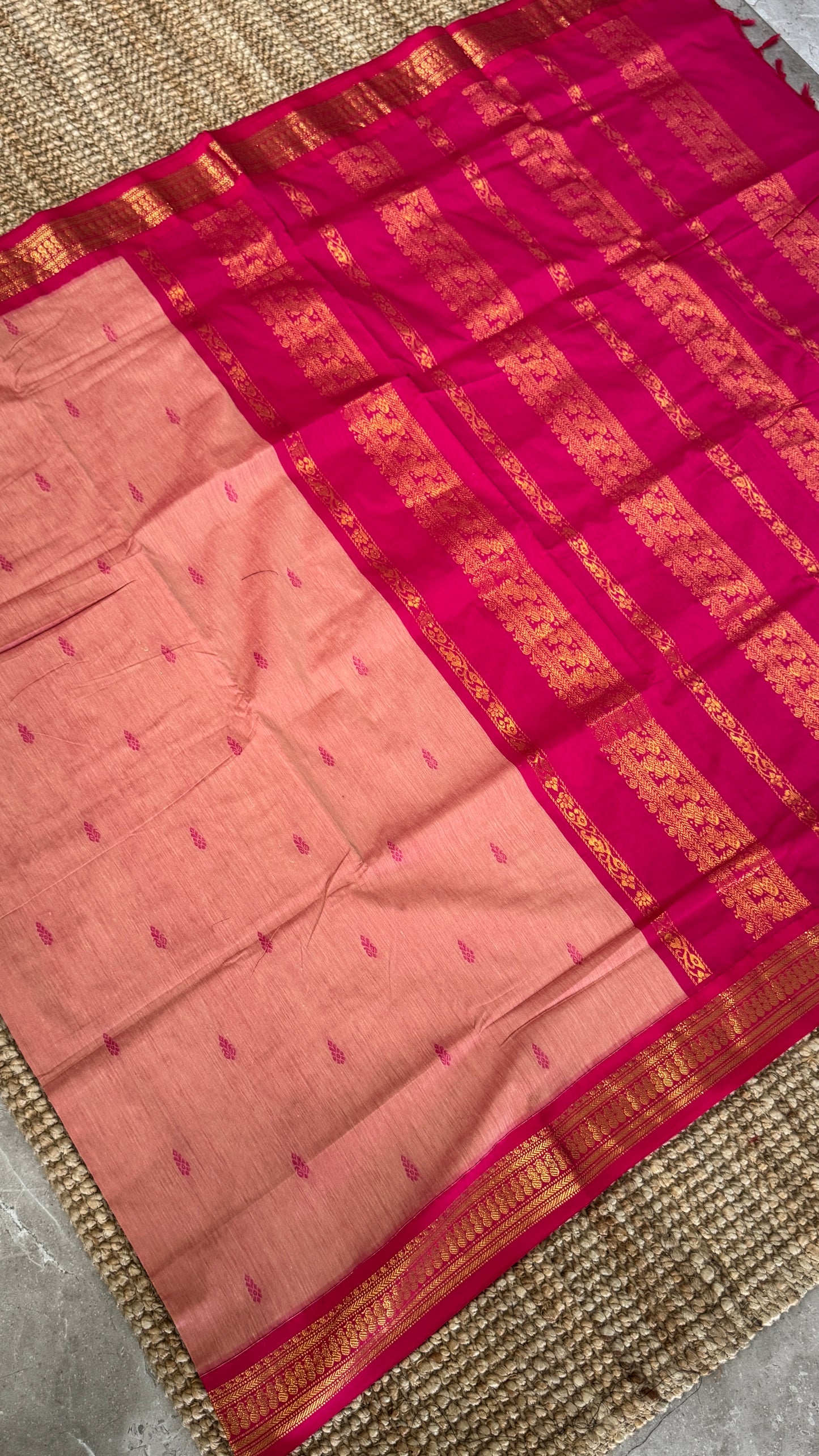 Purely Hand-Woven - Baby Pink Cotton Silk Saree with Dark Pink Border