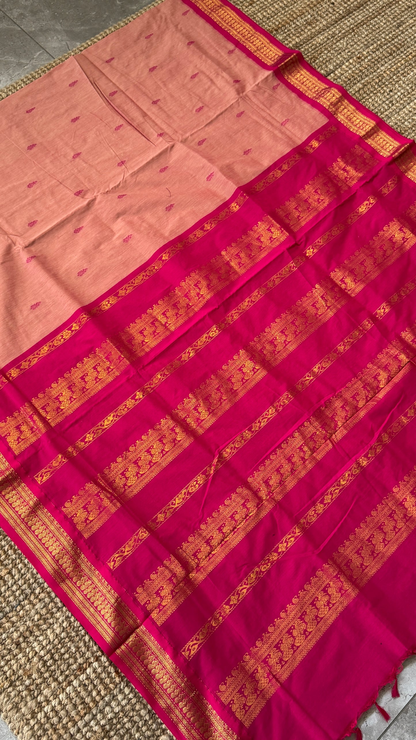 Purely Hand-Woven - Baby Pink Cotton Silk Saree with Dark Pink Border