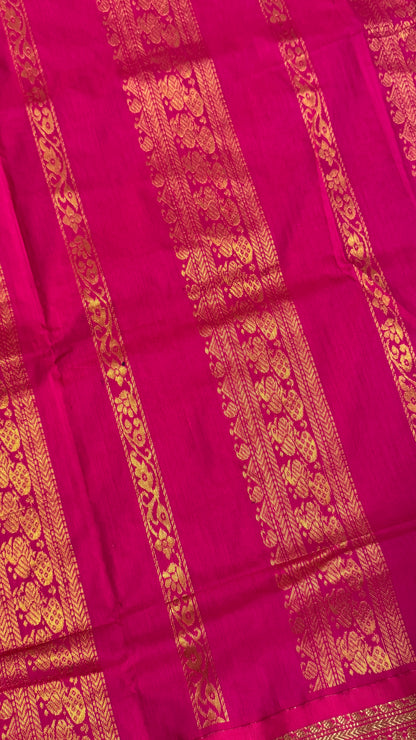 Purely Hand-Woven - Baby Pink Cotton Silk Saree with Dark Pink Border