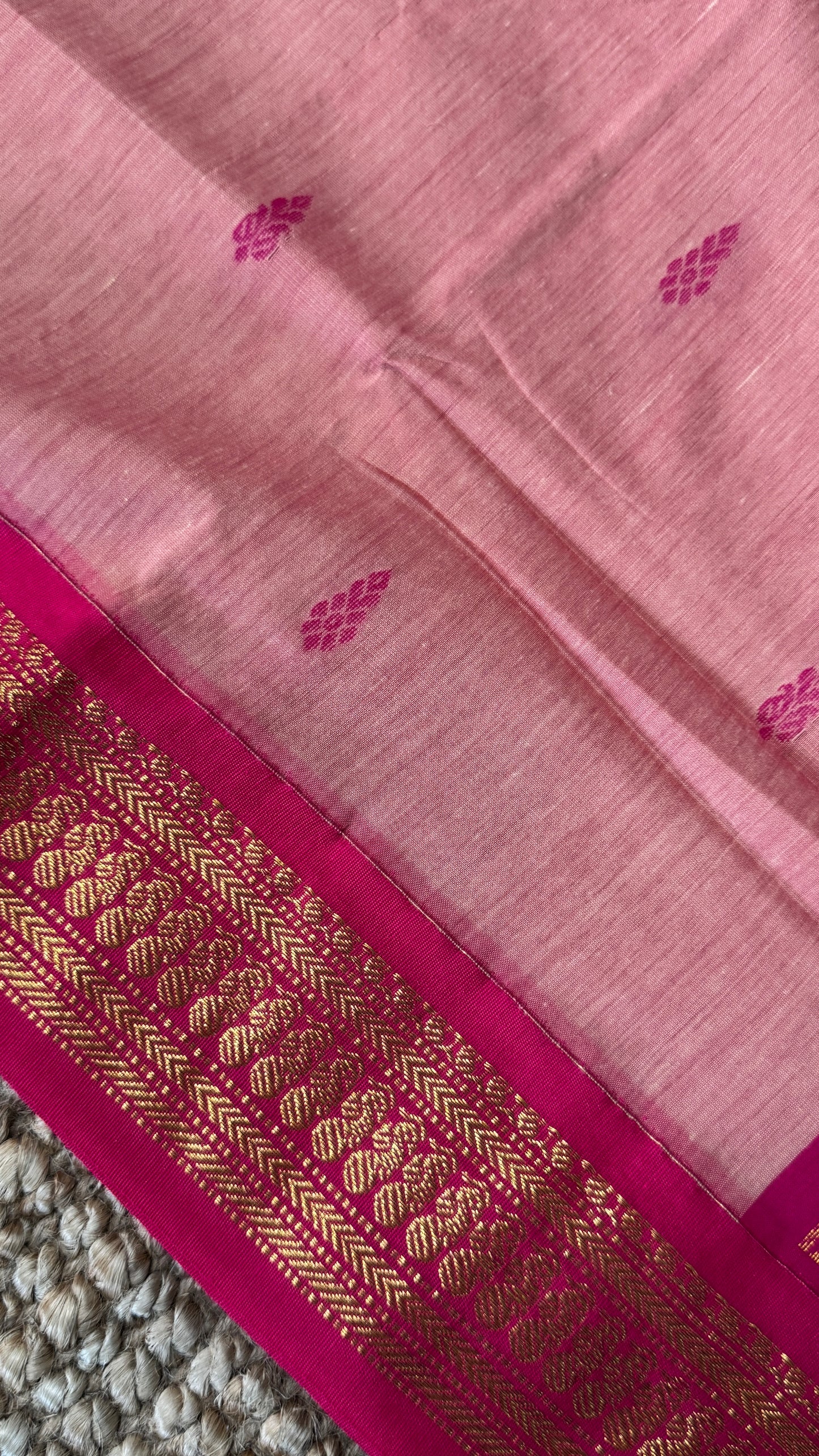 Purely Hand-Woven - Baby Pink Cotton Silk Saree with Dark Pink Border