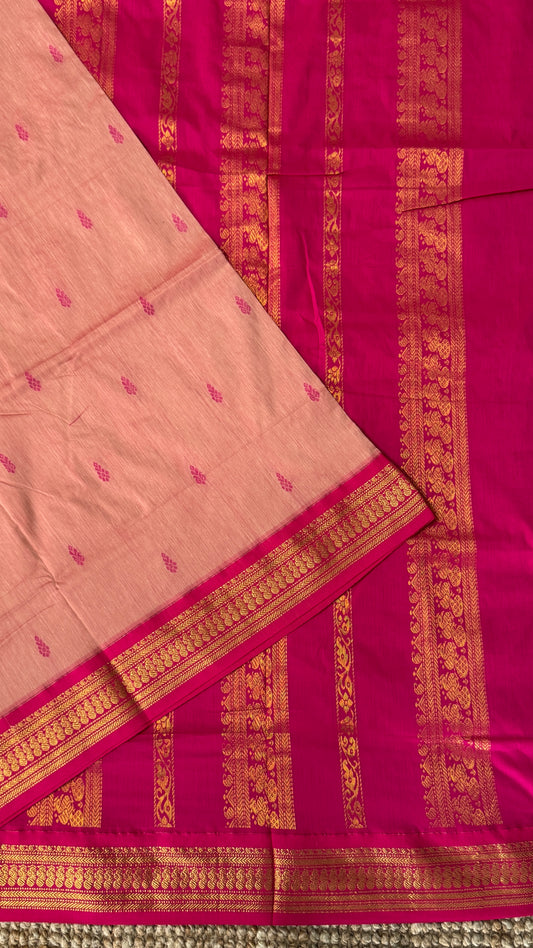Purely Hand-Woven - Baby Pink Cotton Silk Saree with Dark Pink Border
