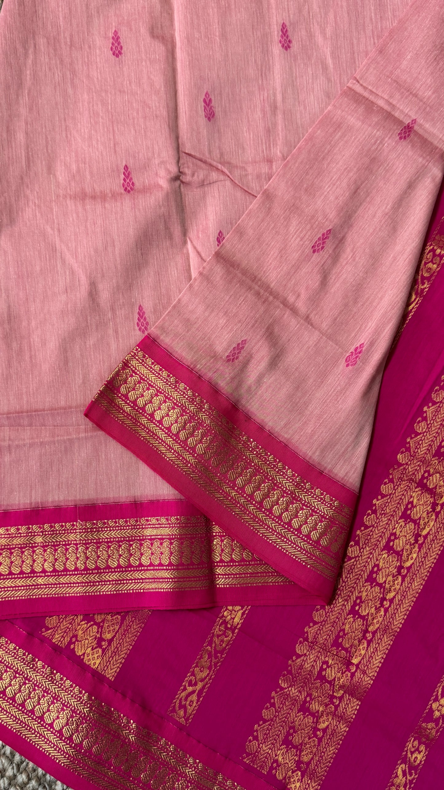 Purely Hand-Woven - Baby Pink Cotton Silk Saree with Dark Pink Border