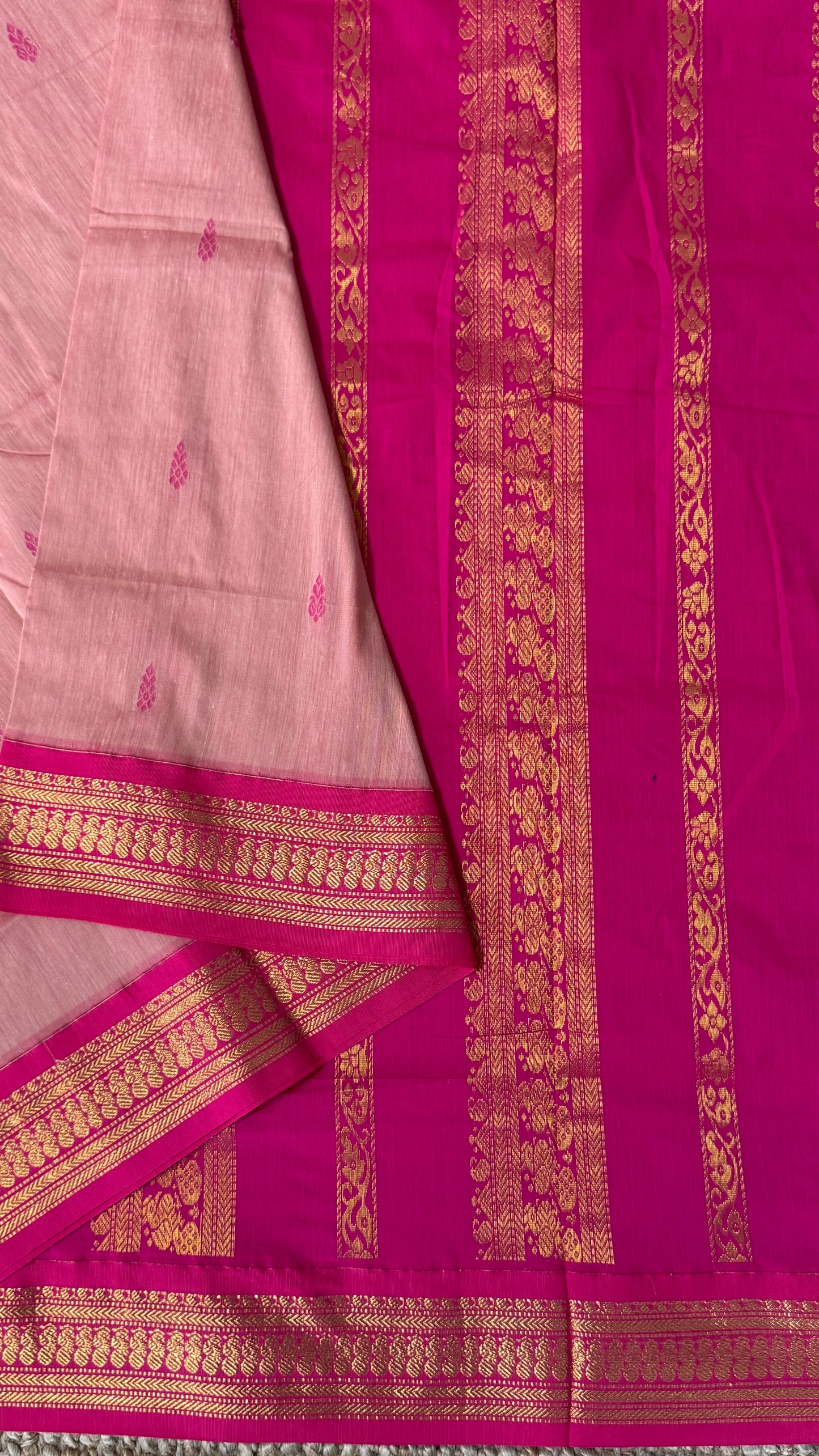 Purely Hand-Woven - Baby Pink Cotton Silk Saree with Dark Pink Border