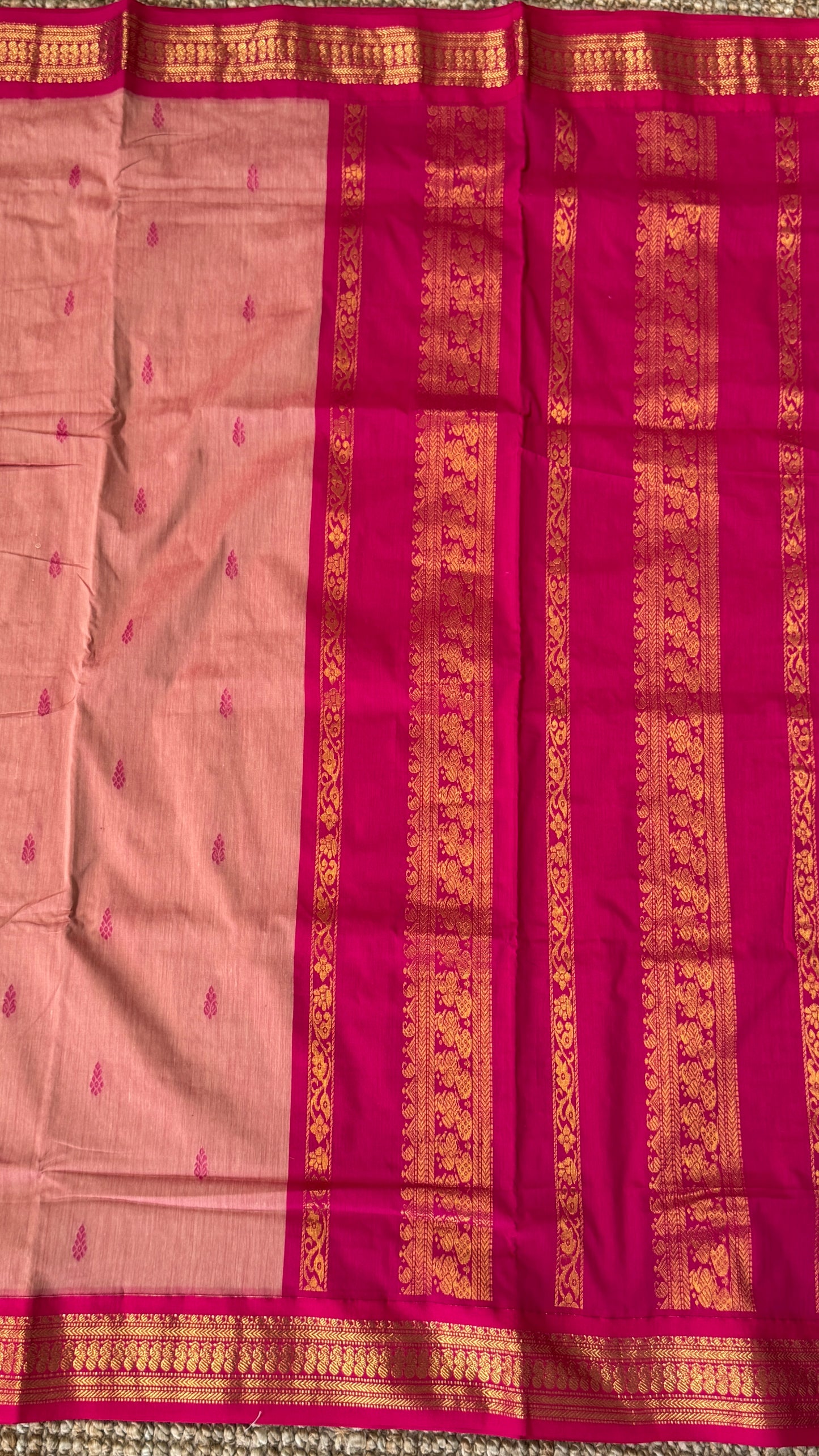 Purely Hand-Woven - Baby Pink Cotton Silk Saree with Dark Pink Border